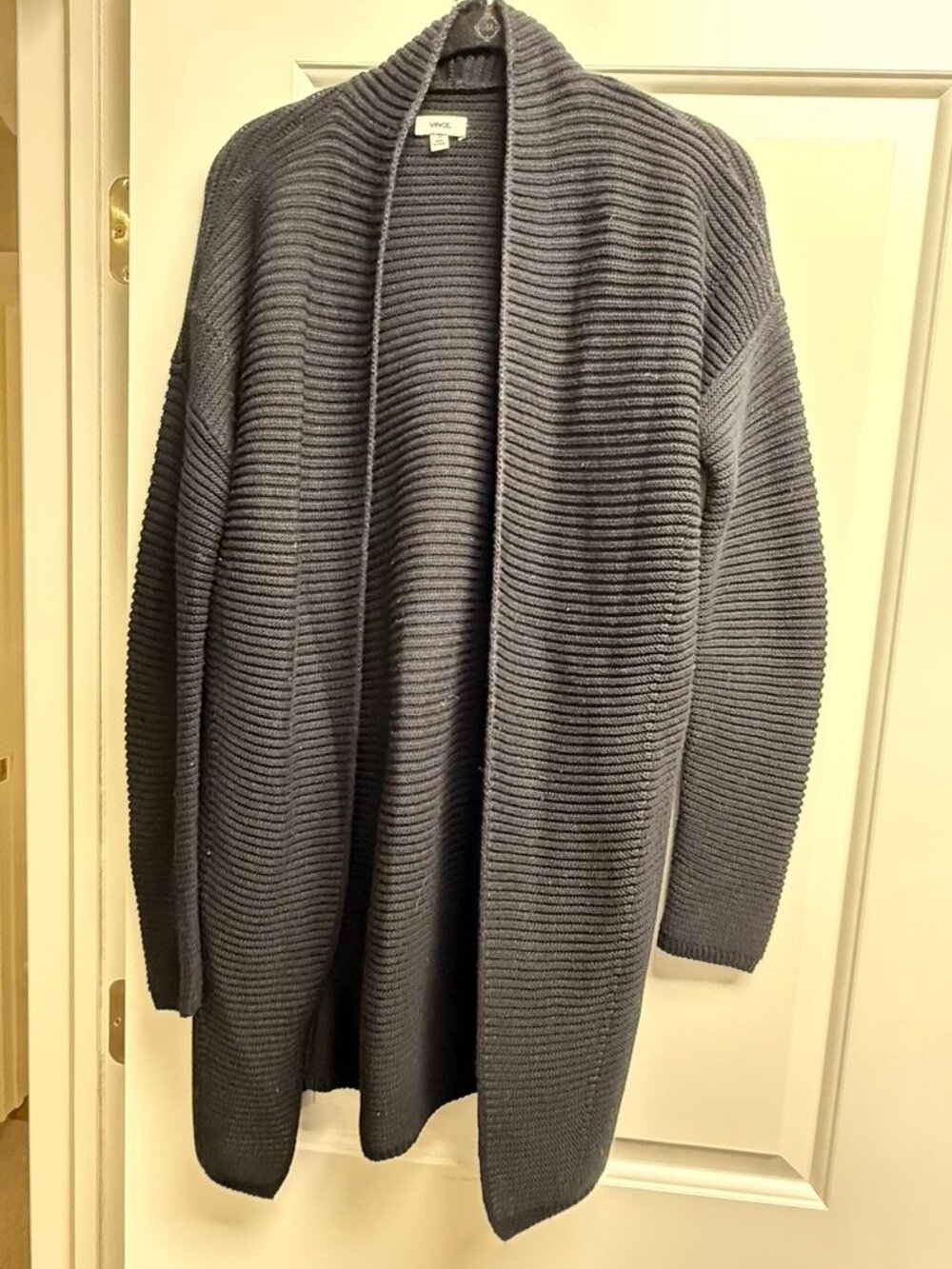 Vince Cotton Black Ribbed Long Cardigan (Size XS)